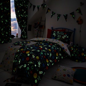 HLC Girls Boys Kids Space Explorer Outer Space Planets Reversible Duvet Cover Bedding Curtains