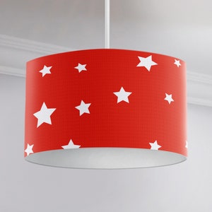 HLC Girls Boys Kids Stars Retro Red Ceiling Table Lamp Shade Cylinder Drum Lampshade