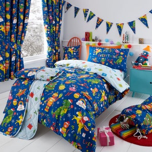 HLC Girls Boys Kids Christmas Merry Everything Reversible Duvet Cover Bedding Curtains