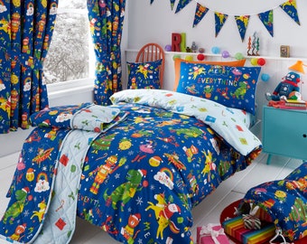 HLC Girls Boys Kids Christmas Merry Everything Reversible Duvet Cover Bedding Curtains