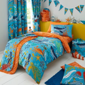 HLC Girls Boys Kids Ocean Friends Reversible Duvet Cover Bedding Curtains