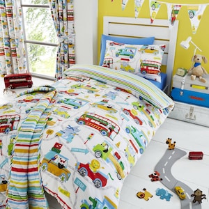 HLC Kids Zoo Escape Animals Cars Transport White Duvet Cover Curtains Throw Stickers