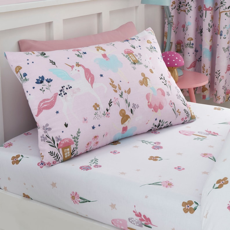 HLC Enchanted Forest Unicorn Pink Reversible Duvet Cover Bedding Blackout Curtains image 10