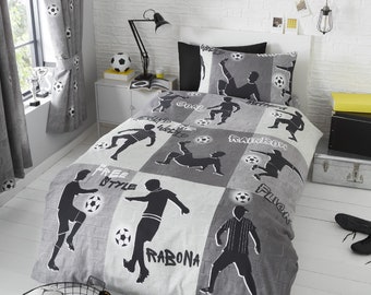 HLC Boys Girls Kids Freestyle Football Tricks Grey Charcoal Duvet Cover Curtains