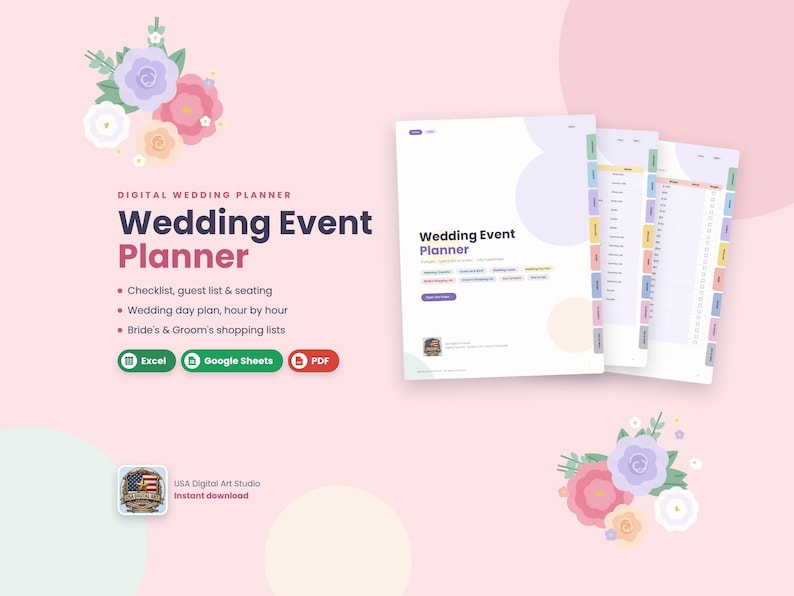 Wedding Event Planner Spreadsheet, Wedding Checklist & Guest List ...
