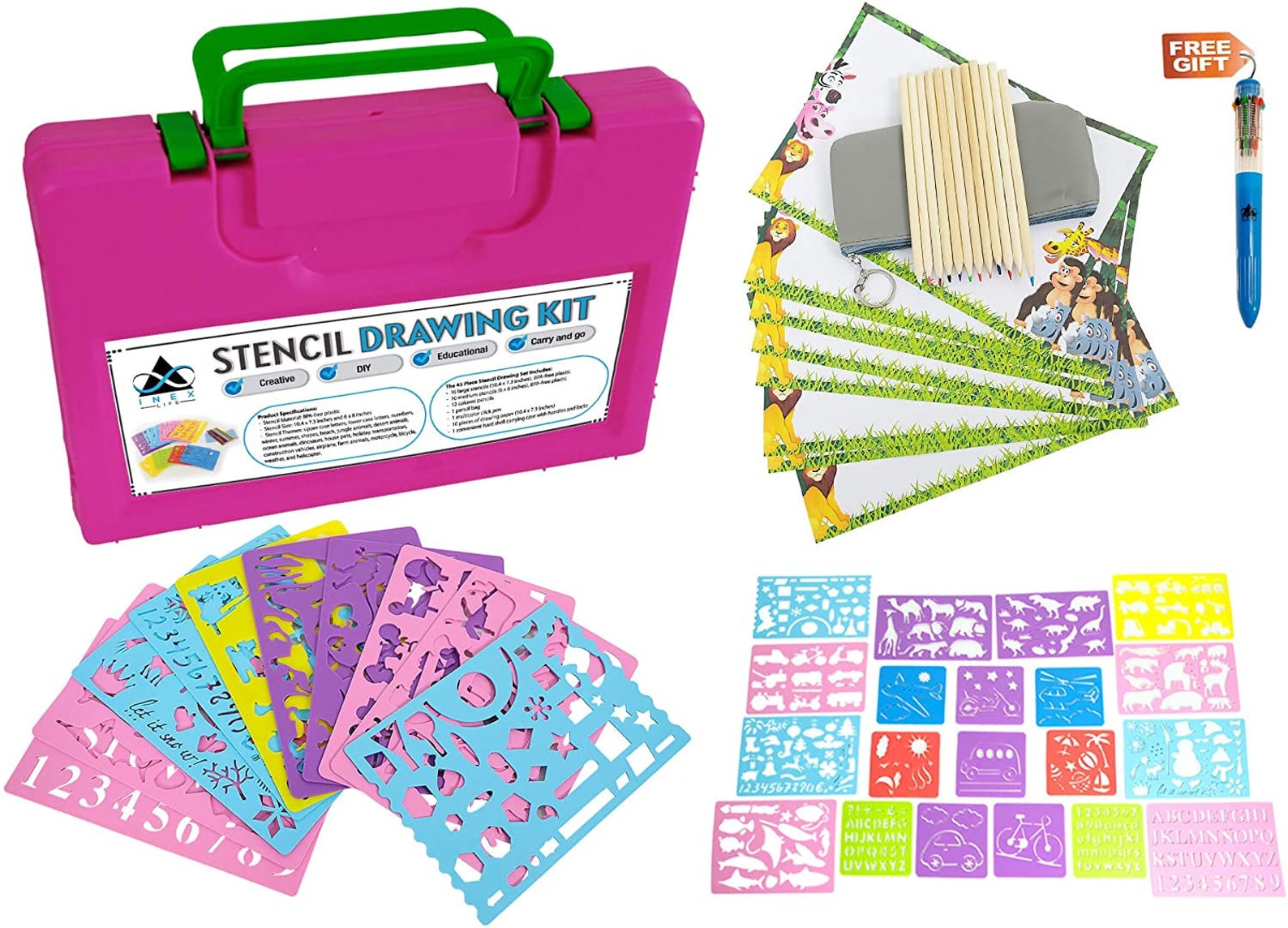 Drawing Stencil Set Kids 45 Piece Plastic Stencil Kit 350 Etsy
