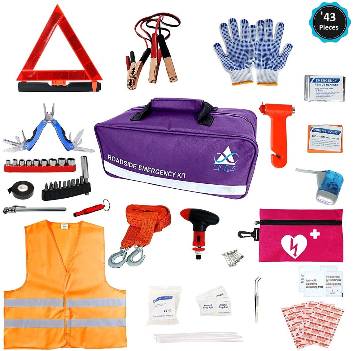 Car Emergency Roadside Assistance Kit 43 Pieces First Aid Etsy
