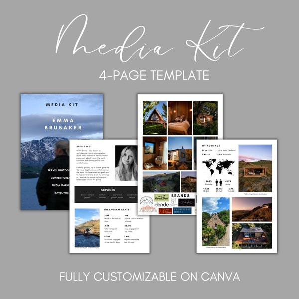 4 Page Media Kit Canva Template| Content Creator Instagram Media Kit| Photographer Portfolio | Blogger Press Kit | Facebook Tiktok Instagram
