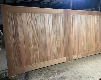 Hardwood Driveway Gates Large Timber Frame, Custom Sizes Available. Contemporary Design, Fully Boarded Wooden Privacy Gates For Home