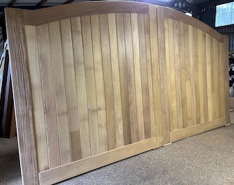 Hardwood Driveway Gates, Large Timber Frame Construction, Iroko Or Sapele High Quality Wooden Gates, Solid Arch Top Design The Chateau Gates