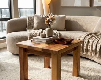 Handmade Coffee Table Solid Hardwood Iroko - Custom Made Sizes, Modern Interior Design, Contemporary Home, Beautiful Square Farmhouse Tables