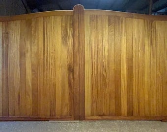 Hardwood Driveway Gates, Swan Neck Top, Handmade Wooden Gates In Iroko Or Sapele, Custom Made Sizes, Arch Top Design: The Ultimate Swan Gate