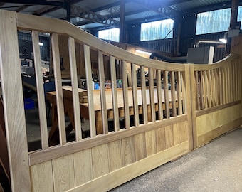 Hardwood Driveway Gates With An Arch Top, Long Square Or Round Spindles, Custom Made Gate Sizes, Wooden Curve Top Design: The Monarch Gates