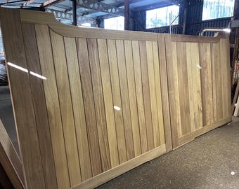 Hardwood Driveway Gates - Custom Made Sizes Available. Traditional Gunstock Gate Design, Fully Boarded Wooden Privacy Gates For Home
