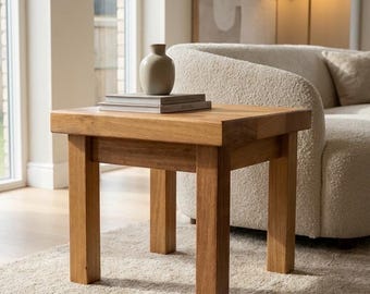 High Quality Handmade Coffee Table, Chunky Solid Hardwood Iroko - Custom Made Natural Wooden Furniture, Modern Home Decor Square Design