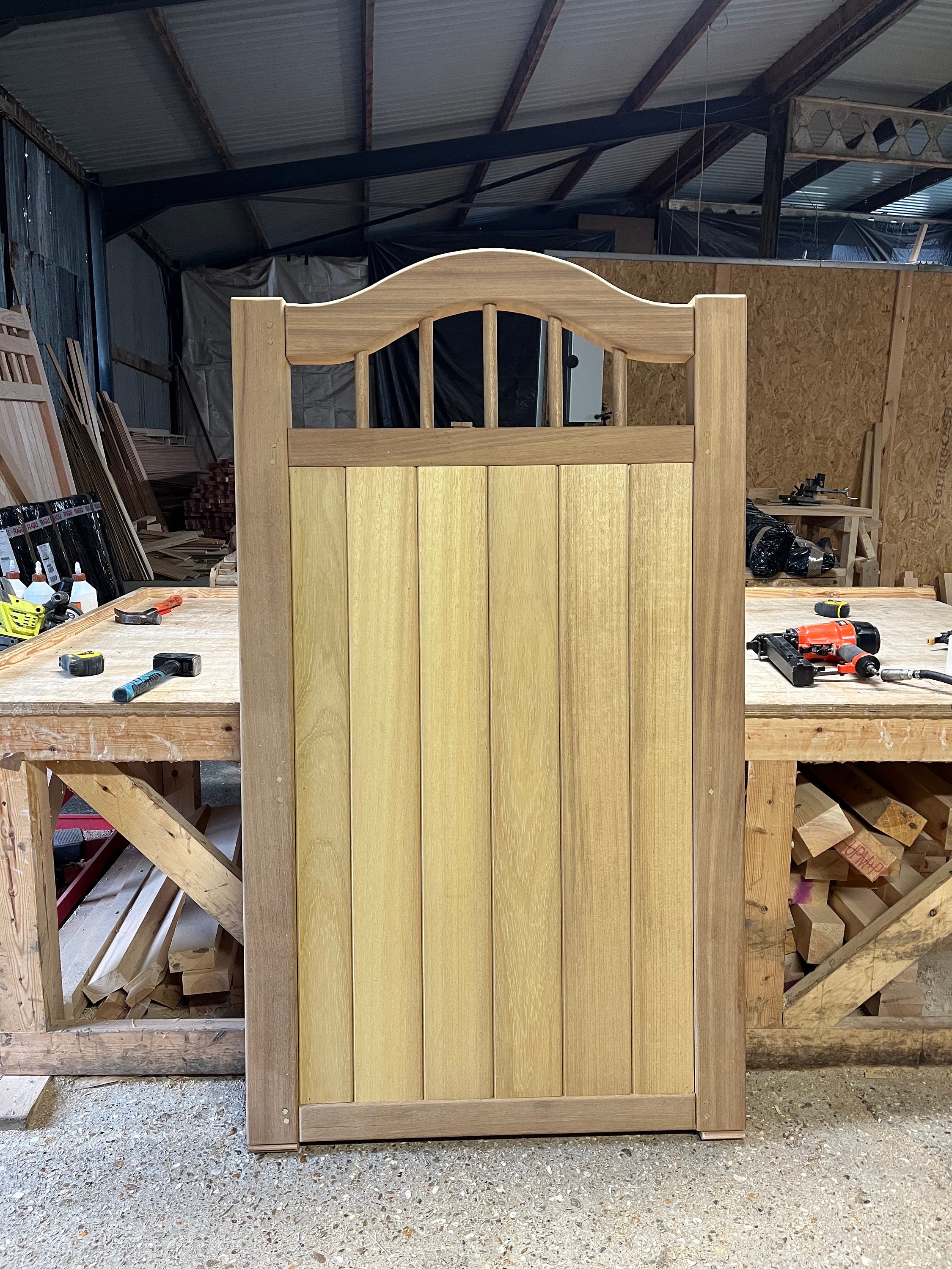 Wooden Side Gate New Hardwood Iroko or Sapele Garden Gates Handmade Bespoke  Sizes Custom Made Swan Neck Pedestrian Design the Harper's Gate - Etsy, image size:2250x3000