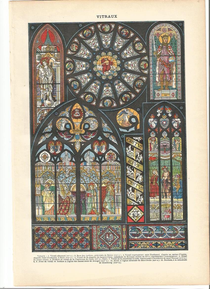 1922 Original Larousse Vitraux Affiche Vintage Originale Ancienne Antique Authentic Print Stained Gl