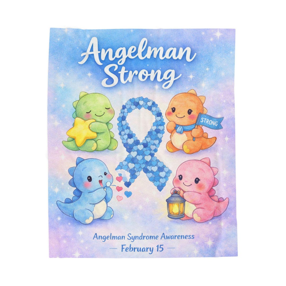 Angelman Strong Ribbon Dino Design Velveteen Blanket | Awareness ...