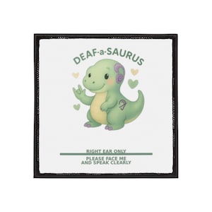 Parche termoadhesivo de Deaf-o-saurus / Dinosaurio adorable, audífono, orgullo ASL