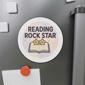 Reading Rock Star Die-Cut Magnet, Perfect Gift for Book Lovers, Classroom Decor, Teacher Appreciation, Literacy Celebrations, Fun Keepsake