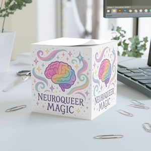 Neuroqueer Magic Note Cube | Rainbow Brain Sticky Notes