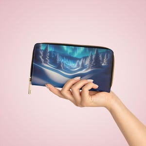 Aurora Borealis Reißverschluss Geldbörse, Reisebrieftasche, Geschenk für sie, Winter Accessoire, Nachthimmel Geldbörse, Festival Geldbörse