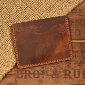 Cartera de cuero italiano encerado / Portatarjetas minimalista de cuero hecho a mano / Cartera de tarjeta de crédito / Portatarjetas de 5 bolsillos / Cartera de bolsillo frontal