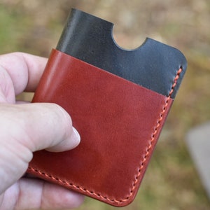 Billetera minimalista de cuero italiano de dos tonos / Billetera de tarjeta de crédito de cuero de grano completo / Billetera de bolsillo frontal / Funda de tarjeta de cuero