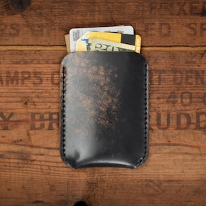 Rocado Marbled Shell Cordovan Card Sleeve | Front Pocket Wallet | Handmade Minimalist Leather Card Holder | Credit Card Slip