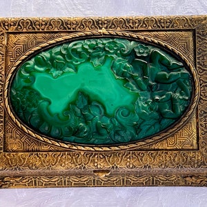 Pre-WWII Czechoslovakian craftsmanship - Malachite glass with bronze ormolu cherubs - Possibly Curt Schlevogt/Ingrid attribution