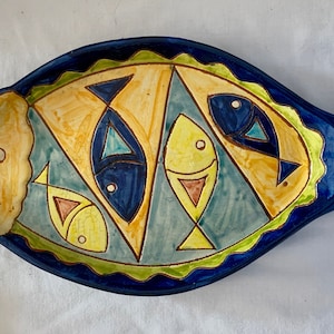 5 Spanish Ceramic Fish Plates - signed on the back
