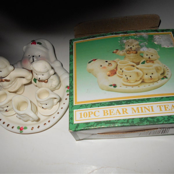 Vintage 10 Pcs Bear Mini Resin Tea Set - Jade Collection by World Bazaars - NEW