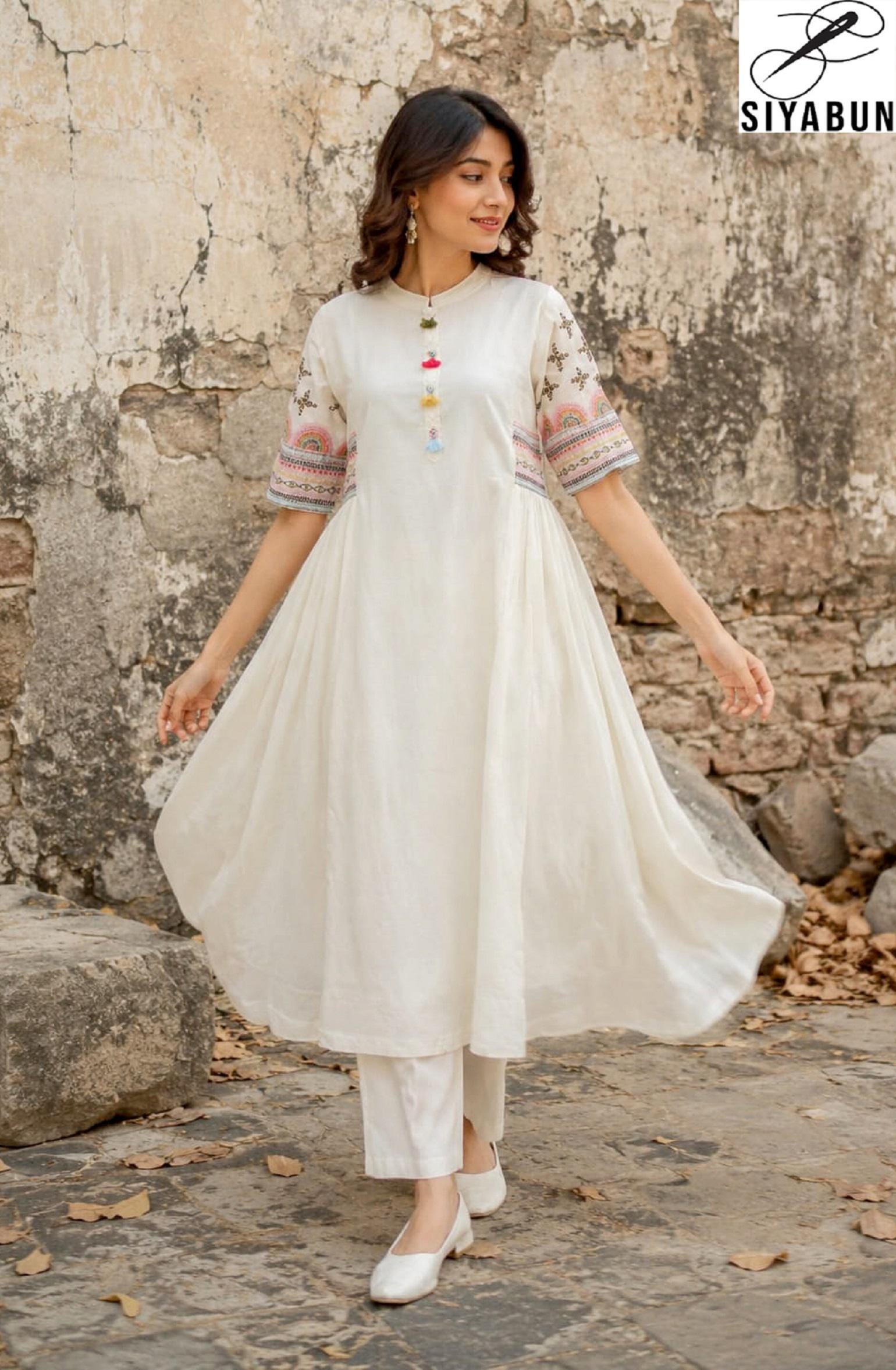 a line dress kurtis Kurta Designer Wedding Dress *Maggie fit and flare neck border that adds Size:3T/4T