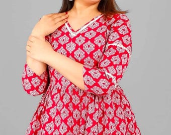 Indiase etnische tuniek bedrukte katoenen peplum top Kurta-top voor dames
