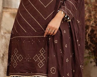 Women's Bandhani Kurta Set with Dupatta, Hand Block Print Ethnic Suit
