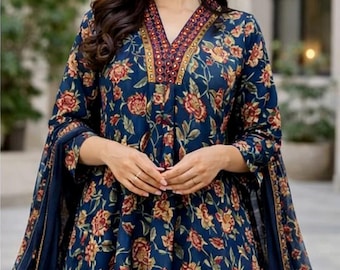 Floral Anarkali Kurta Set Elegant Indian Festive Outfit Traditional and Ethnic Wear