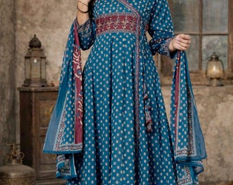Cotton Anarkali Kurta Set | Flared Ethnic Indian Traditional Dress for Weddings