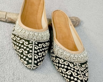 Black Punjabi Jutti Traditional Party Wear Khussa Shoes For Women