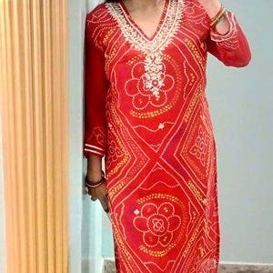 Rajasthani Bandhani Bandhej Print Kurta For Women Rajasthani Traditional Kurta For Women Hand Work Kurta Party Wear Dress For Women