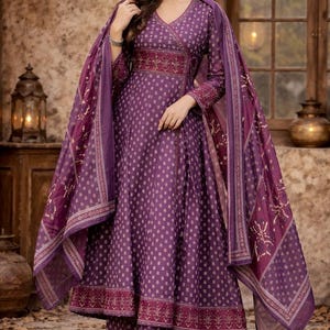 Cotton Anarkali Kurta Set | Flared Ethnic Indian Traditional Dress for Weddings