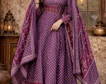 Cotton Anarkali Kurta Set | Flared Ethnic Indian Traditional Dress for Weddings