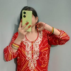 Rahasthani Leheriya and Bandhani Kurti For Women Hand Work Kurti For Women Indian Designer Kurti For Women Party Wear Kurti For Women