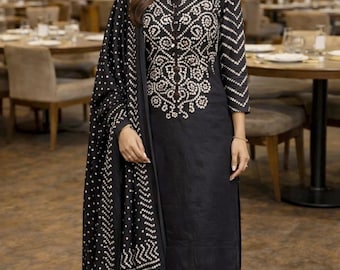 Bandhani Print Kurta Pant Set with Dupatta Traditional Indian Ethnic Wear for Women Festive and Casual Rajasthani Suit Set