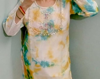 Designer Tie Dye Kurti Embroidered Rajasthani Kurta