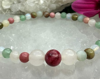 Heart Chakra Crystal Bracelet: Rose Quartz, Aventurine, Amazonite