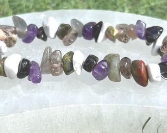 Pulseira de Cristal para Dormir: Joias com Pedras Preciosas de Ametista, Labradorita e Quartzo Fumê