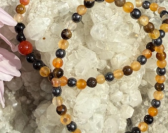 Root Chakra Crystal Bracelet: Carnelian, Hematite & Black Obsidian