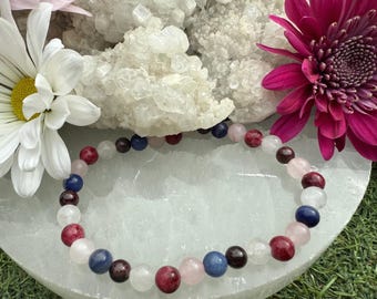 Relationships Crystal Healing Bracelet: Garnet, Angelite, Rose Quartz