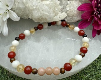 Solar Plexus Bead Chakra Bracelet: Carnelian, Sunstone & Citrine Gemstones