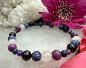 Third Eye Chakra Bracelet: Lepidolite, Amethyst & Lapis Lazuli